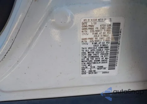 2020 Nissan Rogue Sv Intelligent Awd from USA, damaged, VIN JN8AT2MV2LW138805